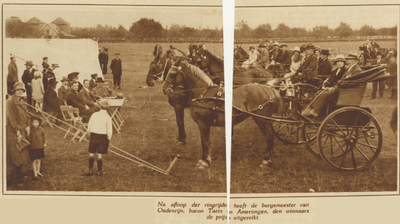 872260 Afbeelding van de prijsuitreiking van de ringrijderij tijdens de Oranjefeesten te Oudenrijn, door burgemeester ...